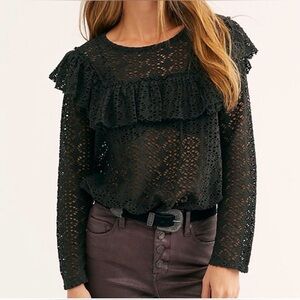 FP Beach Feel the Love Black Cotton Eyelet Top Size S